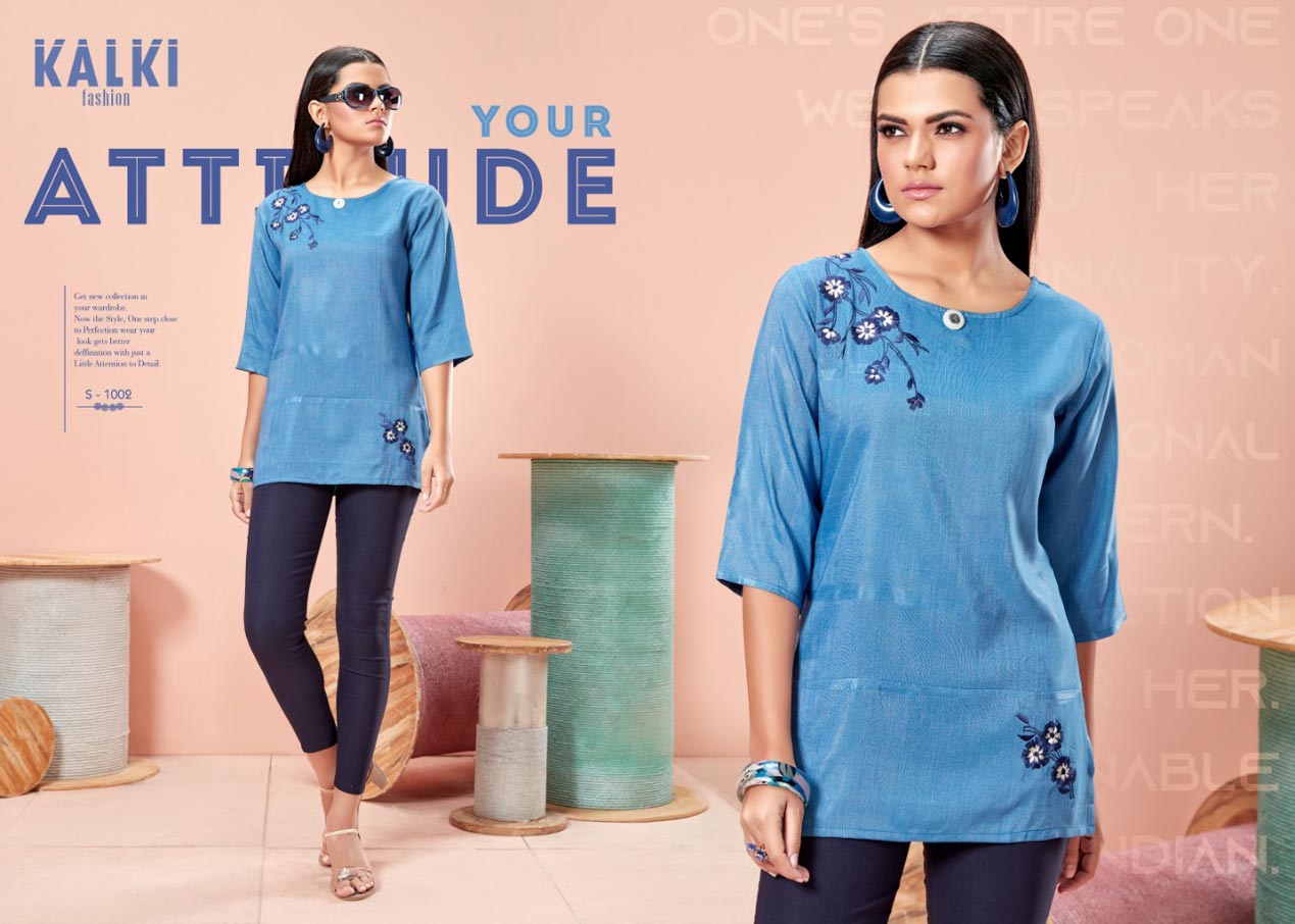 Rida Designer Denim Pure Silk Tops by Kalki Fashion Rida Designer Denim Pure Silk Tops by Kalki Fashion